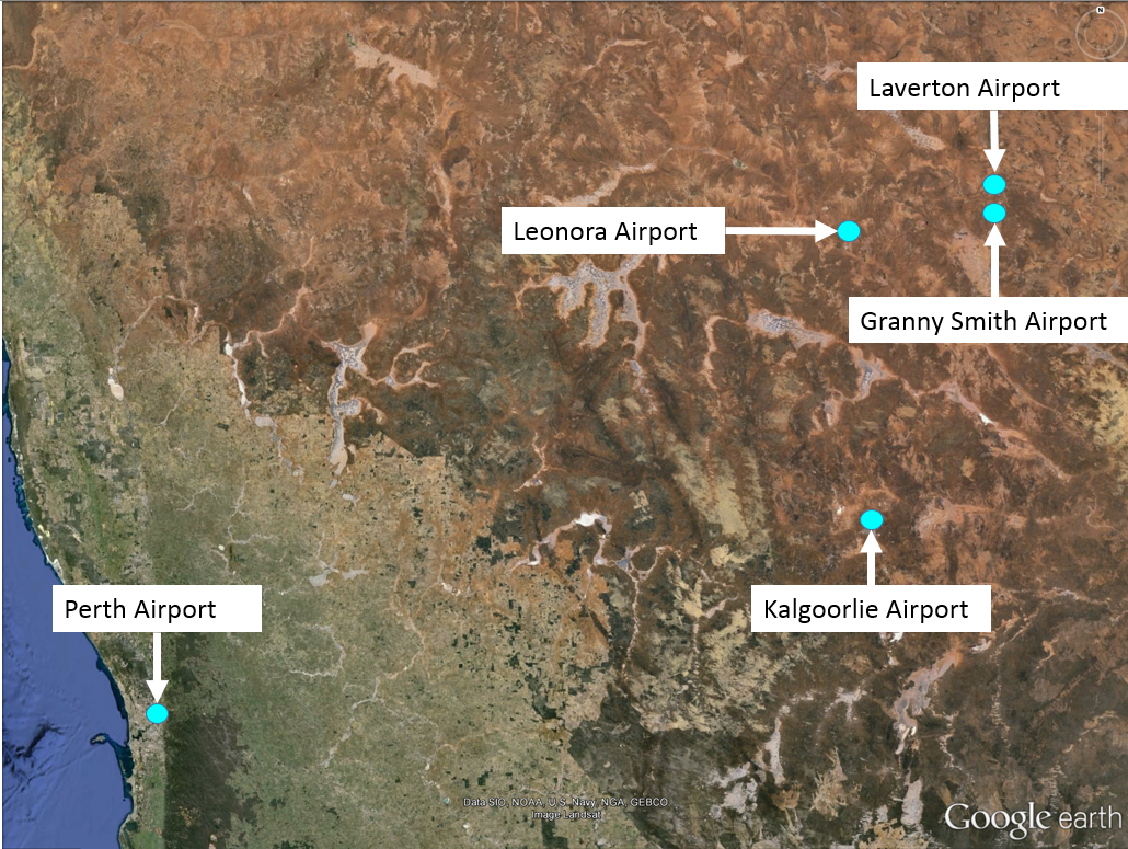 Figure 1: Selected aerodromes in Western Australia